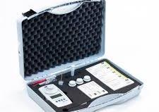 Water testing kit in a foam-lined case