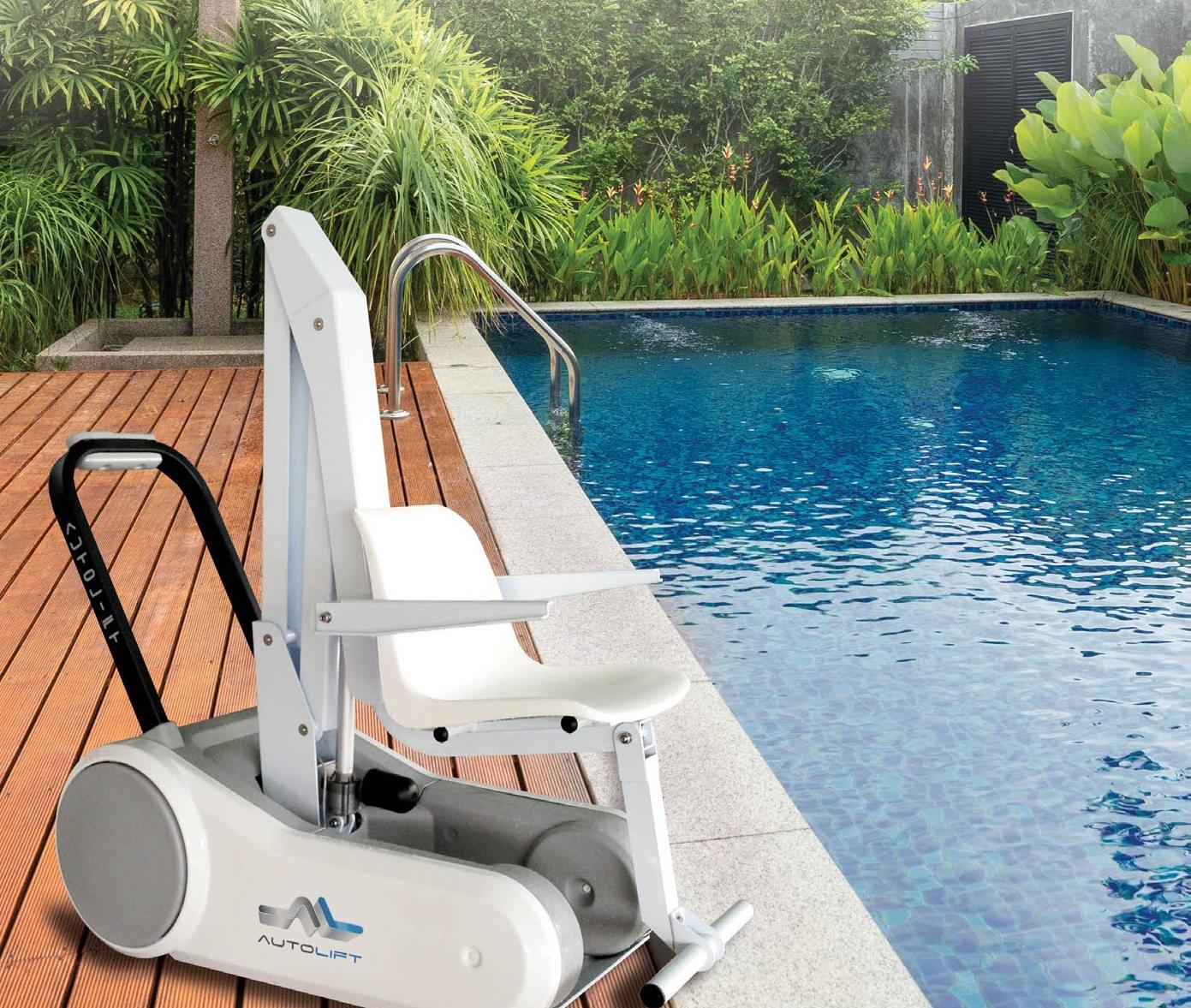 Accessible pool lift installed beside a garden pool