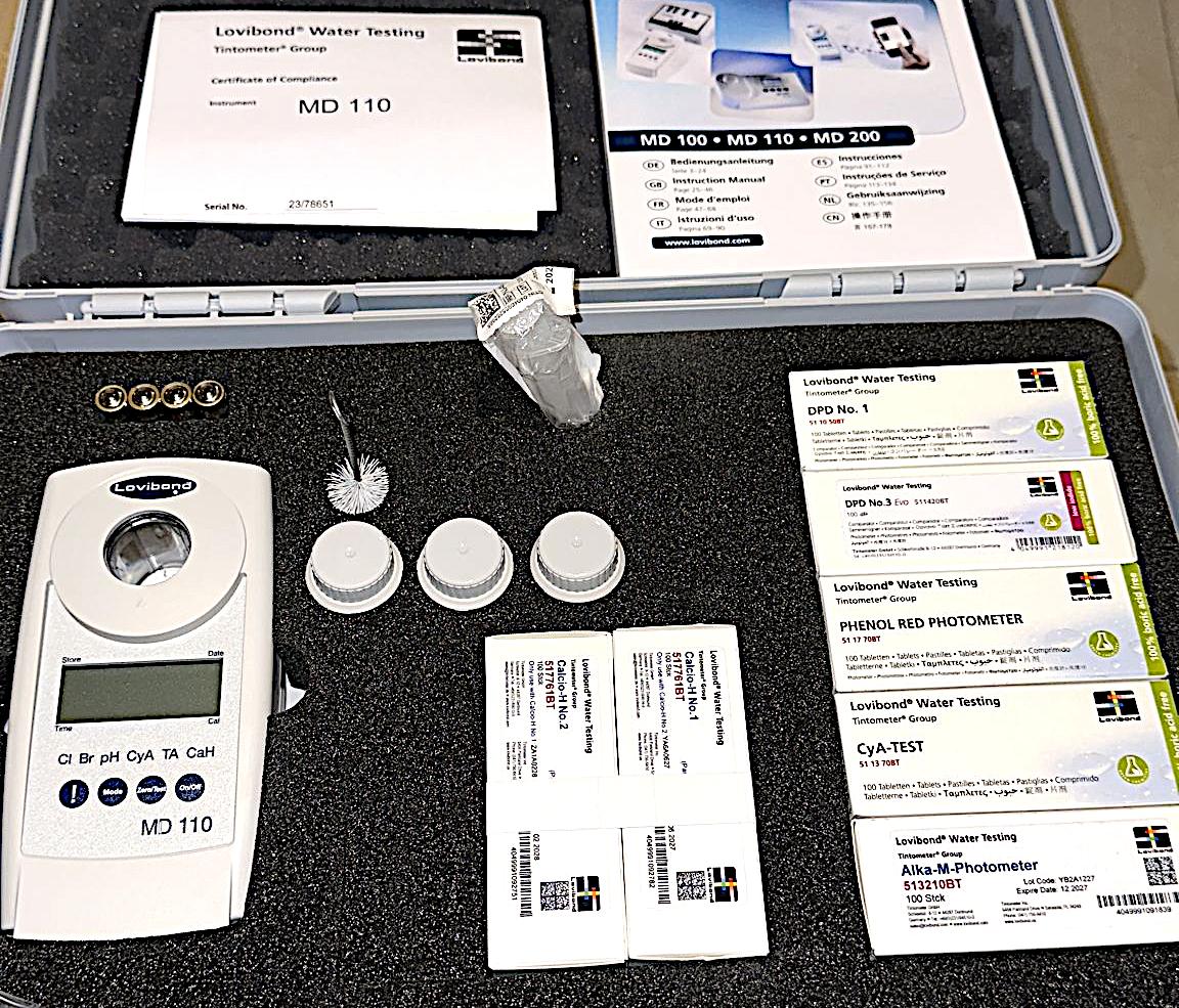 Water testing photometer kit in a carry case